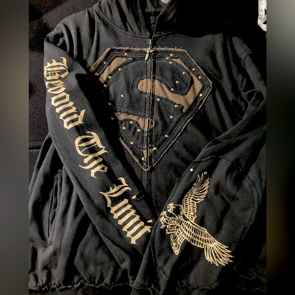 Beyond the Limit Kal-el (Superman) studded, distressed zip up hoodie size XL - Picture 2 of 8